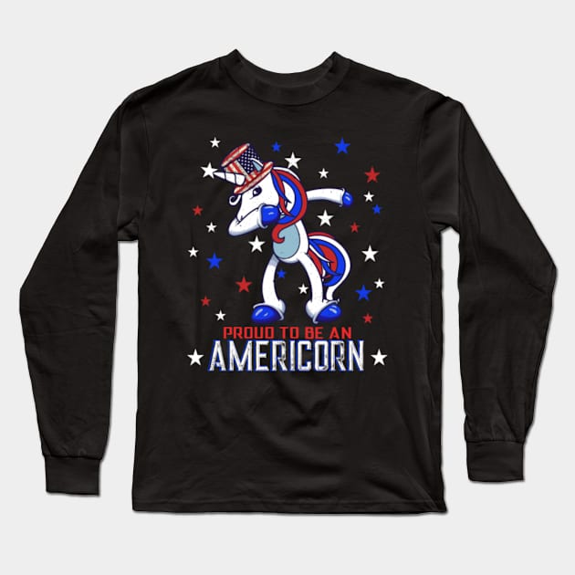 Dabbing Unicorn 4th of July- Long Sleeve T-Shirt by Xizin Gao